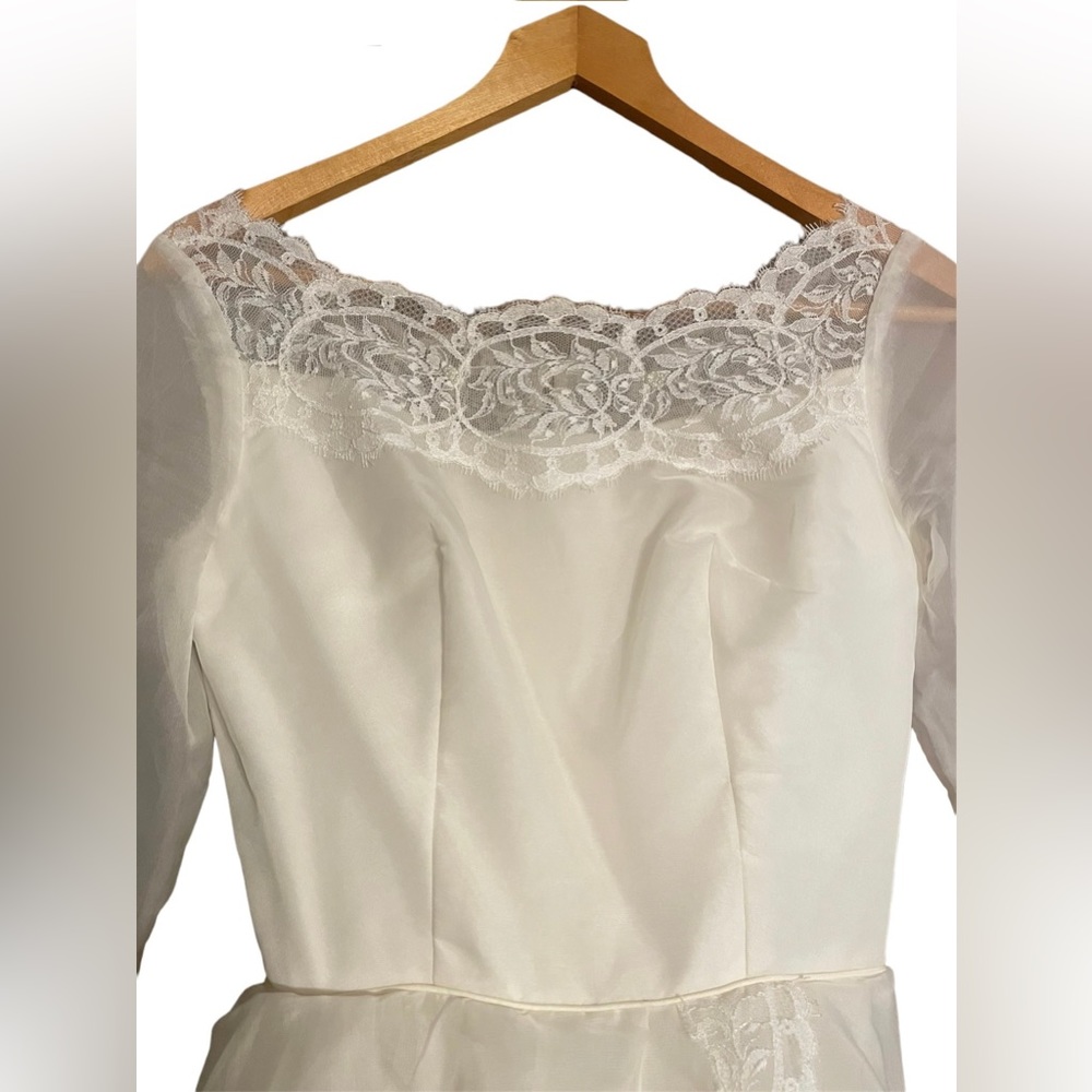 Vintage ALFRED ANGELO EDYTHE VINCENT 1940s 1950s Wedding Dress Tiered Lace SZ S - Picture 2 of 12